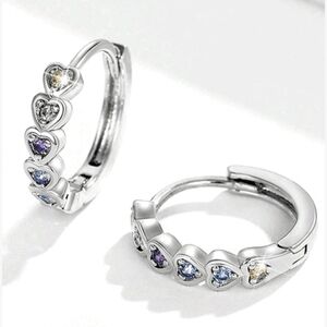 Elegant Silver Heart Hoop Cubic Zirconia Earrings